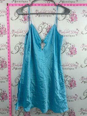 Silk and Satin dress rhinestone diamond Aqua Slip Dress with Keyhole Detail
